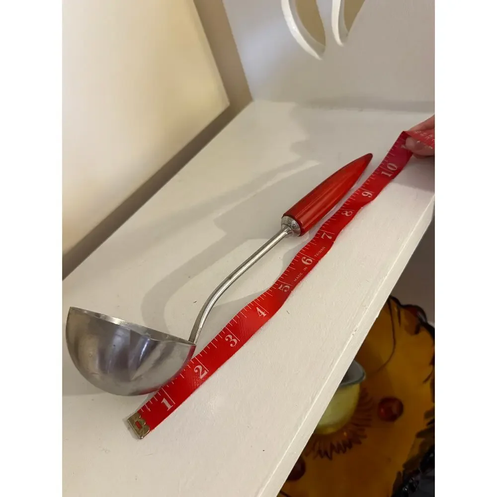 Androck Red Bakelite Bullet Handle Side Spout Ladle Vintage Mid-century Retro